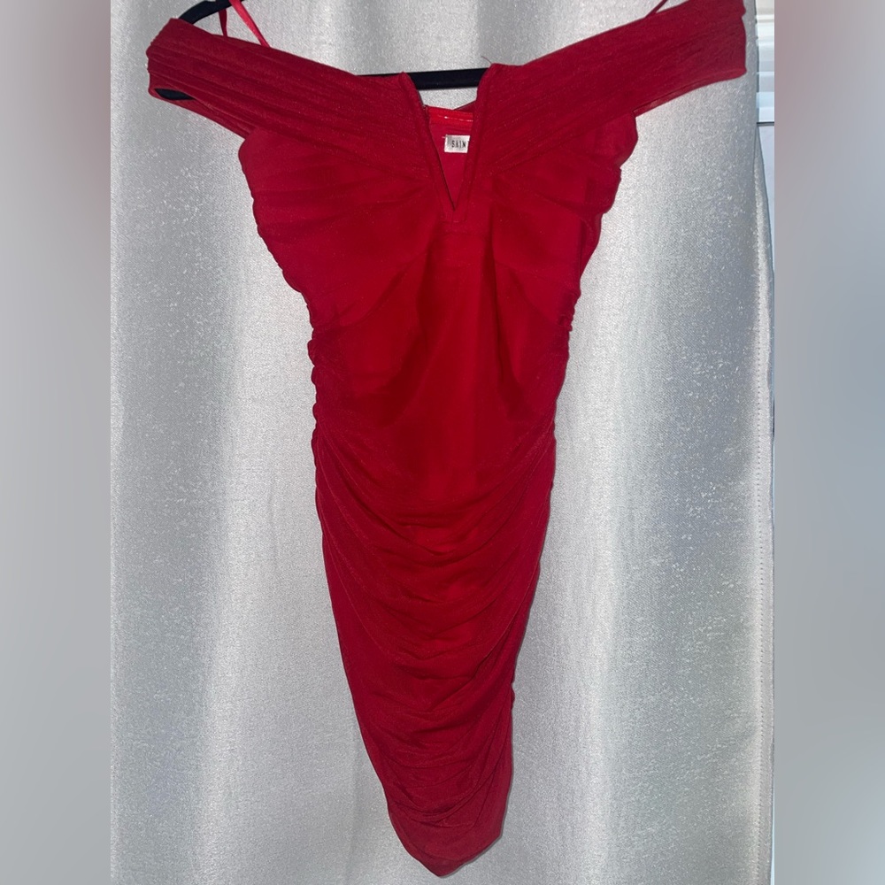 Hello Molly off the shoulder red mesh dress